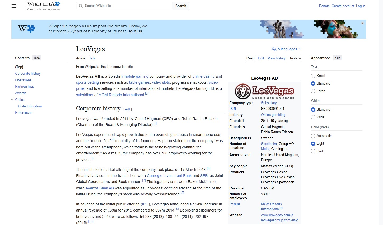 LeoVegas Wikipedia