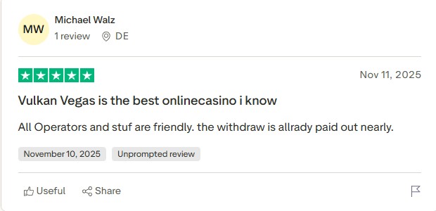 Trustpilot Review of Vulkan Vegas